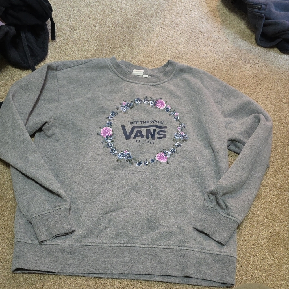 Vans Gray Sweatshirt with Floral Accents